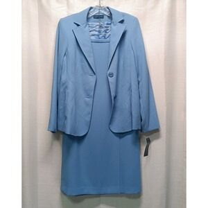 NWT Karen Scott Women's 8 Light Blue Skirt Blazer Suit Set 2 Button Formal
